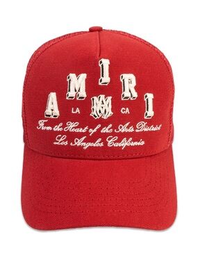 AMIRI Red Trucker Cap with White Embroidered Logo